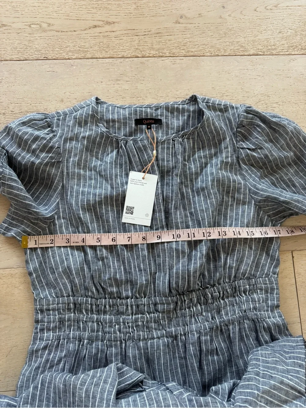NWT Quince European Linen Tiered Maxi Dress chambray stripe M - Picture 7 of 9